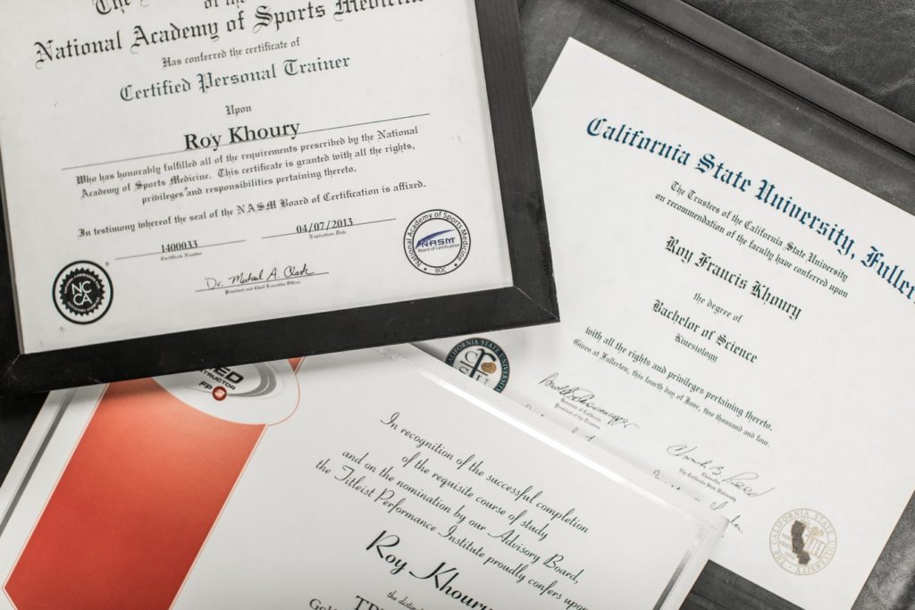 Roy Khoury diplomas and certificates
